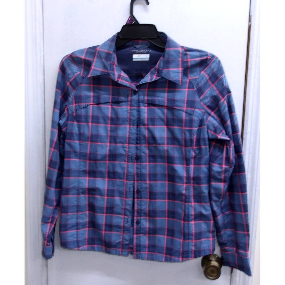 Columbia PFG Long Sleeve Plaid Button Down Fishing Shirt Blue Pink Small/ #26422